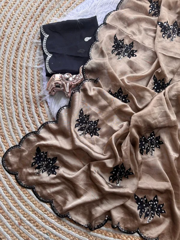 Pure_Rangoli_silk_Multi_Sequence_Emrodairy_Work_Saree_with_Black_Unstiched_Blouse