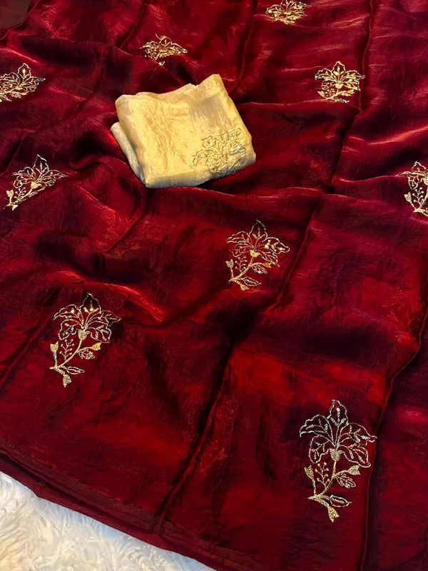 Maroon_Premium_Silk_Saree_With_Heavy_Sequins_Floral_Embroidery_Work_And_Unstitched_Blouse