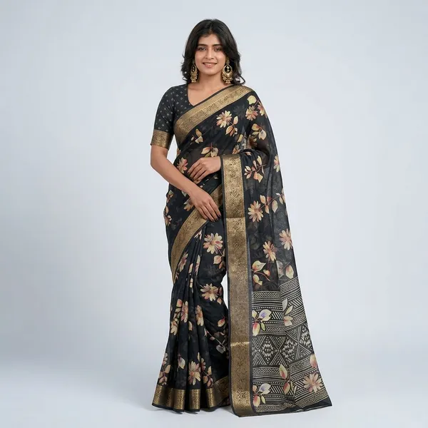 Striped_Bollywood_Chiffon_Saree_(Black)