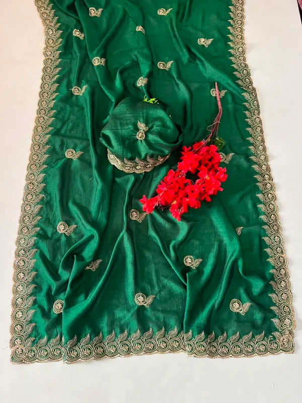 Green_Georgette_Hand_Painted_And_Woven_And_Self_Design_Saree_For_Women