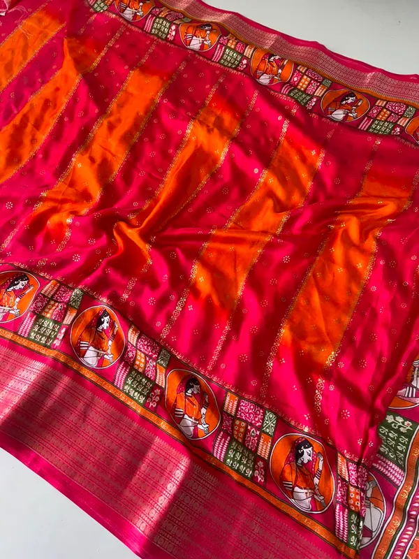 Trandy_Soft__Kalamkari_Pure_Marsh_Mellow_Silk_Saree_With_Printed_Blouse