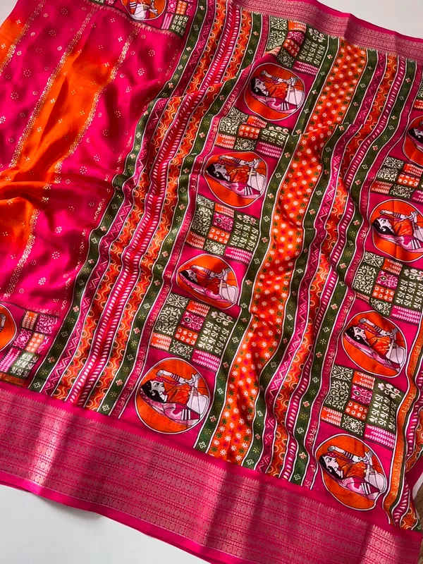 Trandy_Soft__Kalamkari_Pure_Marsh_Mellow_Silk_Saree_With_Printed_Blouse