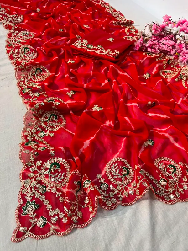 Premium_Georgette_C_pallu_Multi_Coding_Sequence_work_Lehriya_Saree