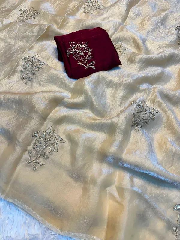 Pure_Space_Silk_Saree_With_Fancy_Bids_And_Sequince_Embroderiy_Work_And_Fancy_Unstiched_Blouse