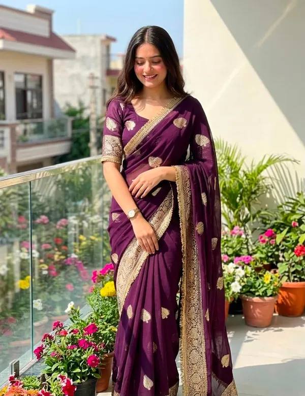 Pure_Viscose_Georgette_Saree_With_Sequence_Party_Wear_Lace_border_And_Running_Blouse