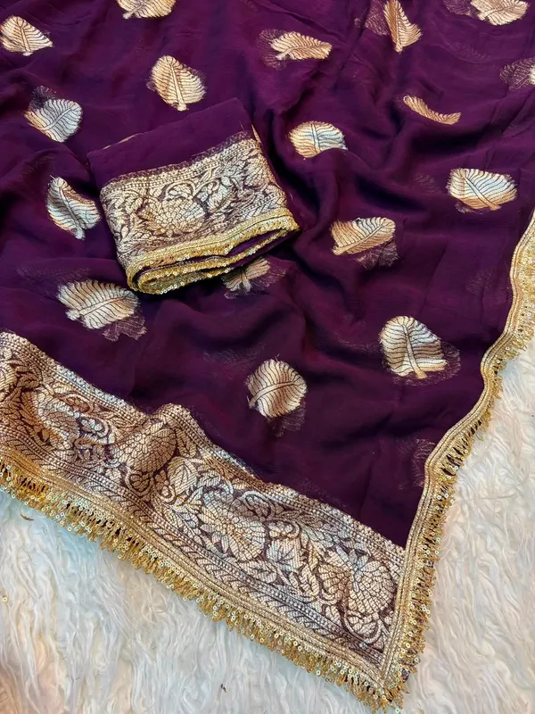Pure_Viscose_Georgette_Saree_With_Sequence_Party_Wear_Lace_border_And_Running_Blouse