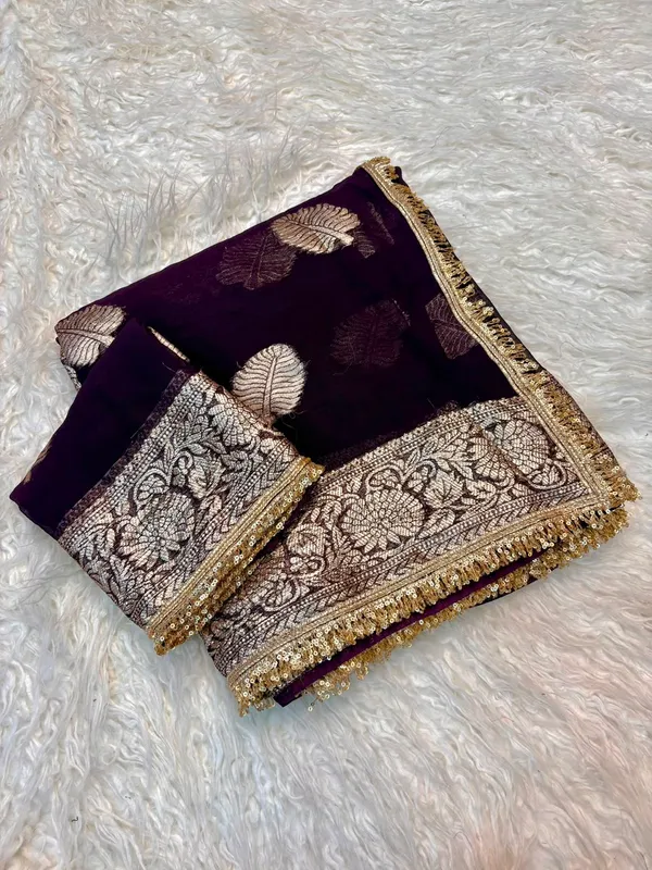 Pure_Viscose_Georgette_Saree_With_Sequence_Party_Wear_Lace_border_And_Running_Blouse