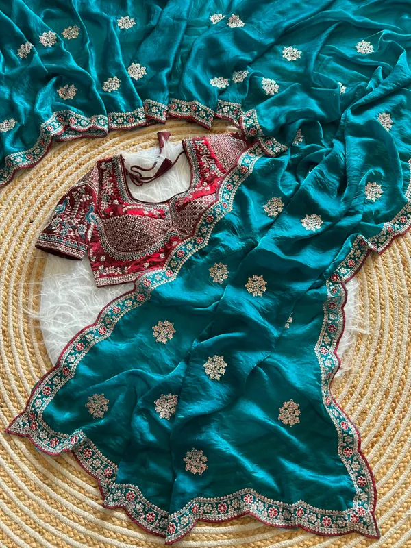 Pure_soft_Fenndy_Sattin_Saree_With_Embroidery_Sequence_work_Butta