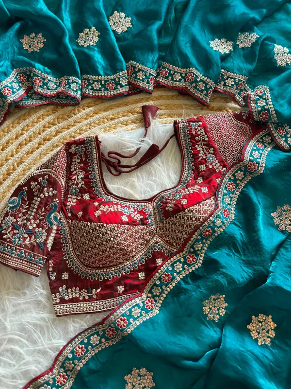 Pure_soft_Fenndy_Sattin_Saree_With_Embroidery_Sequence_work_Butta