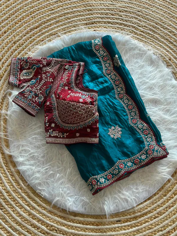 Pure_soft_Fenndy_Sattin_Saree_With_Embroidery_Sequence_work_Butta