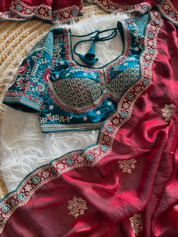 Pure_soft_Fenndy_Sattin_Silk_Saree_With_Embroidery_Sequence_work_Butta