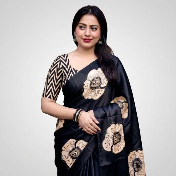 Floral_Print,_Geometric_Print_Daily_Wear_Crepe_Saree_(Black)