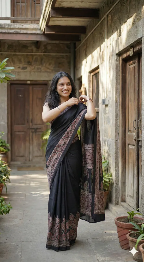 Printed_Daily_Wear_Crepe_Saree_(Black)