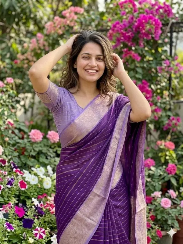 Striped_Bollywood_Chiffon_Saree_(Blue)