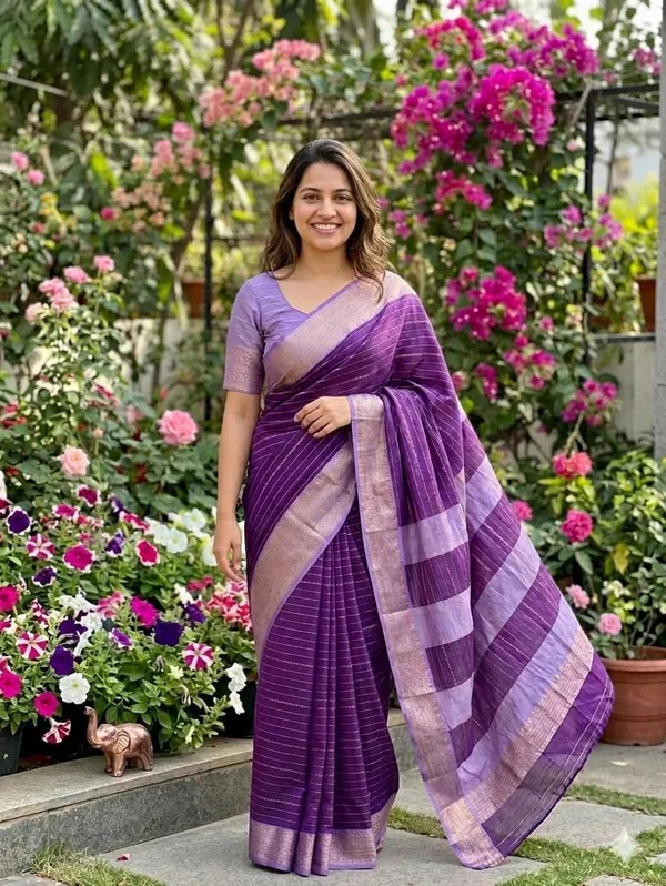 Striped_Bollywood_Chiffon_Saree_(Blue)