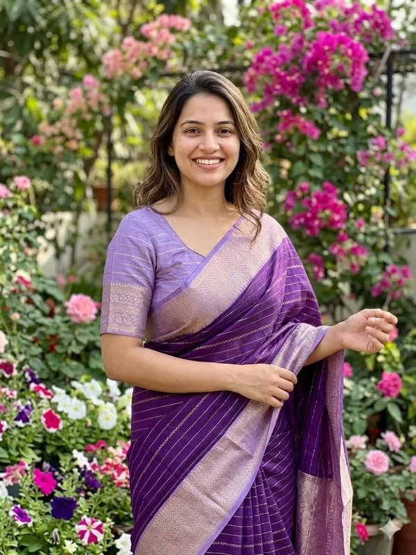 Striped_Bollywood_Chiffon_Saree_(Blue)