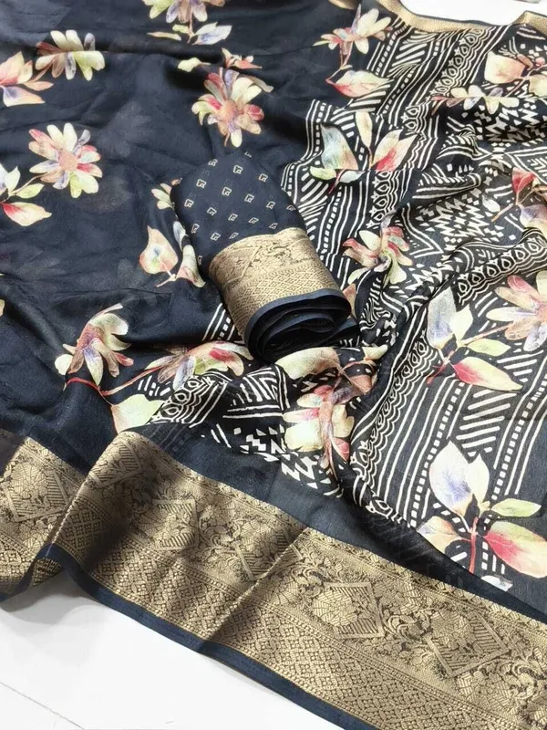 Striped_Bollywood_Chiffon_Saree_(Black)