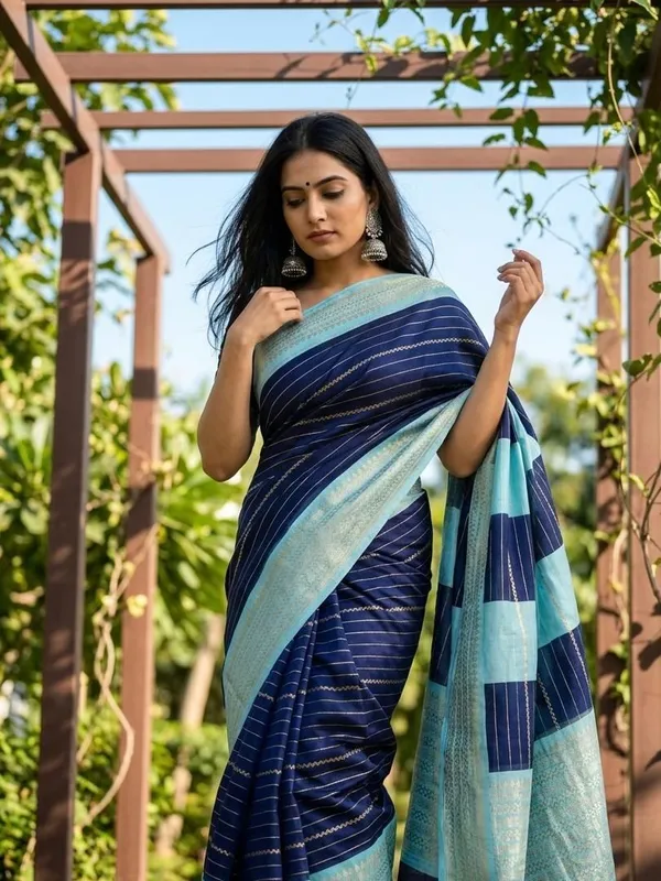 Striped_Daily_Wear_Cotton_Blend_Saree_(Light_Blue)