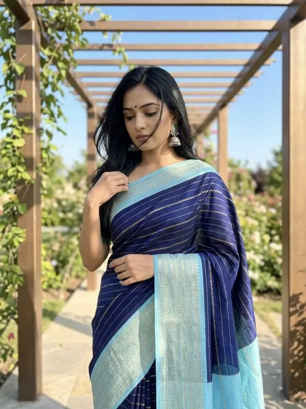 Striped_Daily_Wear_Cotton_Blend_Saree_(Light_Blue)
