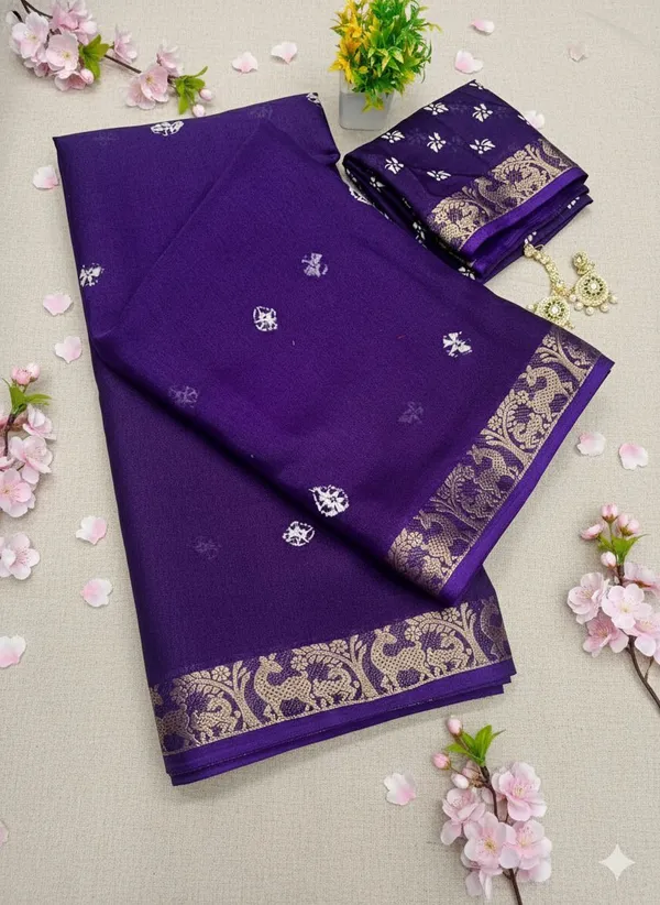Printed,_Tie-Dye_Daily_Wear_Cotton_Blend_Saree_(Purple)