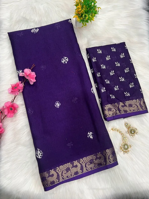 Printed,_Tie-Dye_Daily_Wear_Cotton_Blend_Saree_(Purple)