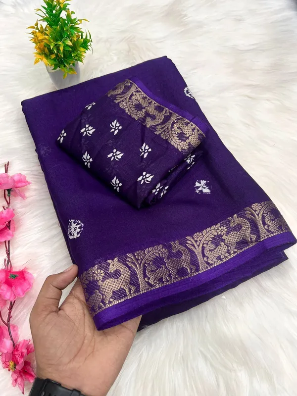 Printed,_Tie-Dye_Daily_Wear_Cotton_Blend_Saree_(Purple)