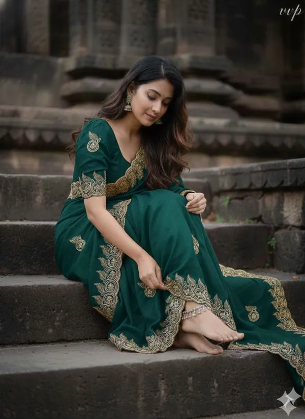 Embroidered,_Printed,_Floral_Print,_Embellished_Bollywood_Chiffon_Saree_(Blue)