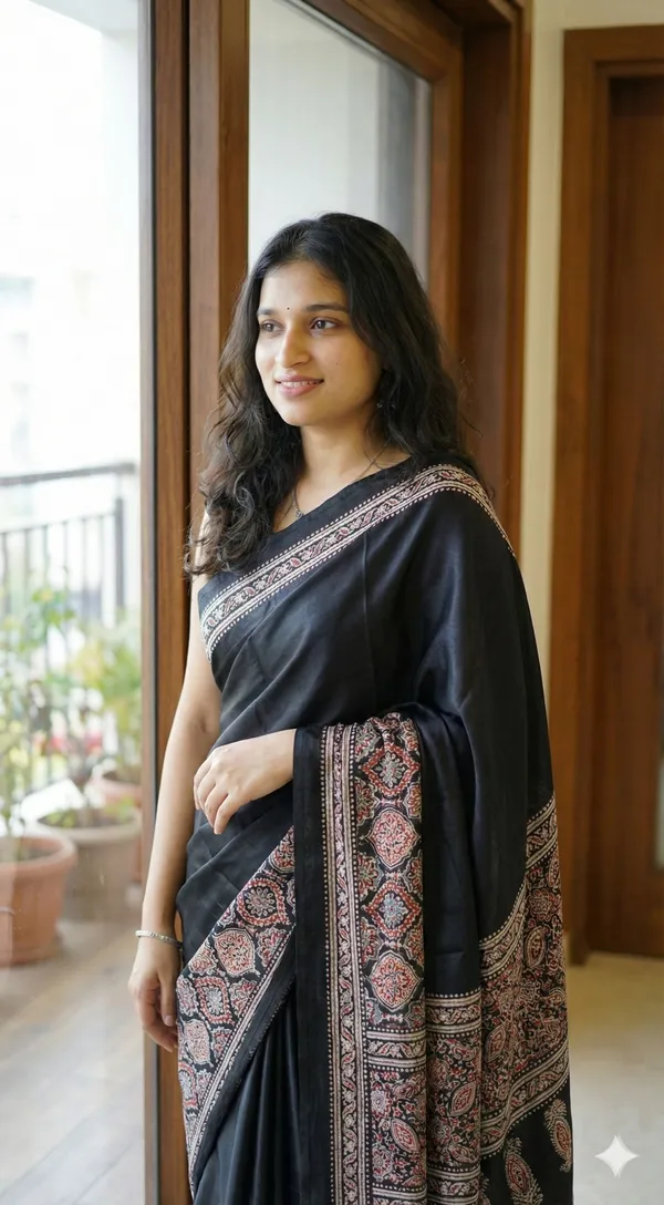 Printed_Bollywood_Crepe_Saree_(Black)