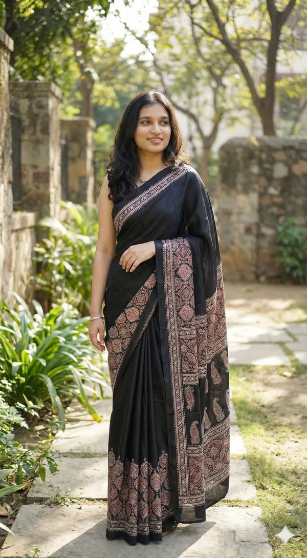 Printed_Bollywood_Crepe_Saree_(Black)