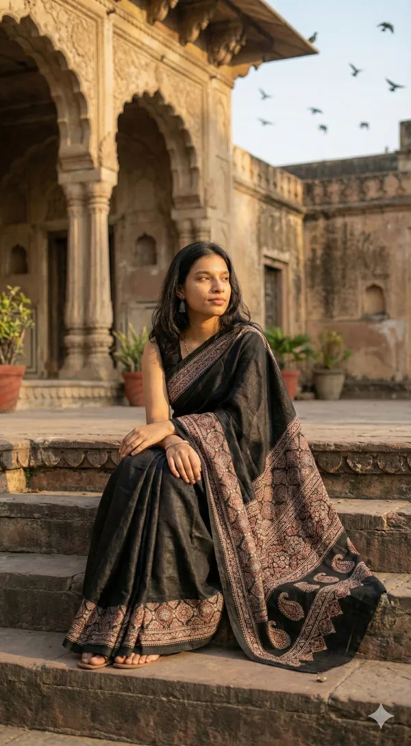 Printed_Bollywood_Crepe_Saree_(Black)