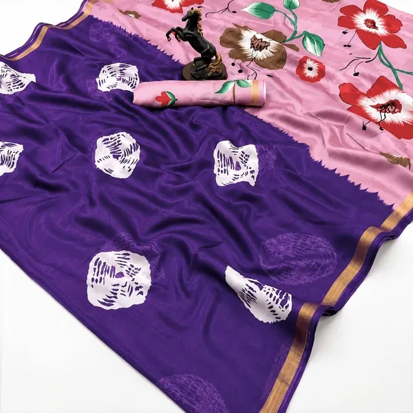 Printed,_Floral_Print_Ikkat_Linen_Saree_(Multicolor)