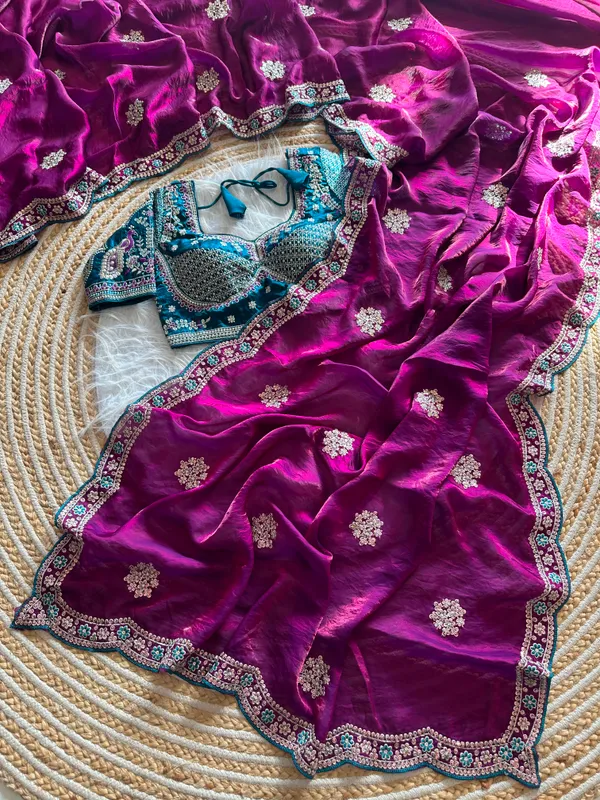 Pure_soft_Fandy_Sattin_Saree_With_Embroidery_Sequence_work_Butta