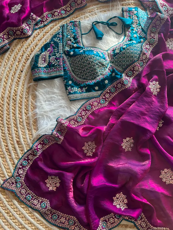 Pure_soft_Fandy_Sattin_Saree_With_Embroidery_Sequence_work_Butta