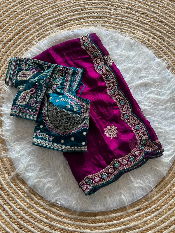 Pure_soft_Fandy_Sattin_Saree_With_Embroidery_Sequence_work_Butta