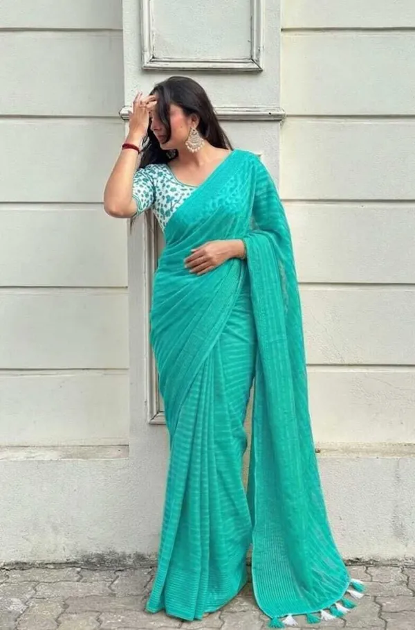 Blue_Chiffon_Striped_And_Self_Design_Saree_For_Women