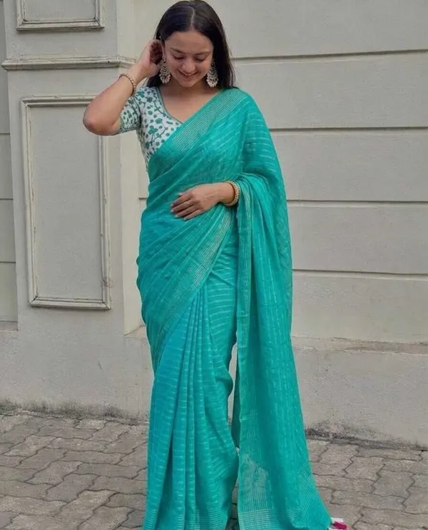 Blue_Chiffon_Striped_And_Self_Design_Saree_For_Women