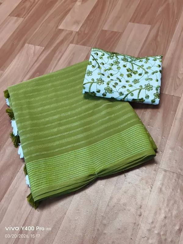 Green_Chiffon_Striped_And_Self_Design_Saree_For_Women