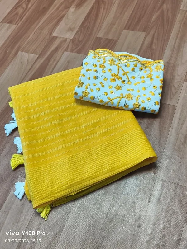 Yellow_Chiffon_Striped_And_Self_Design_Saree_For_Women