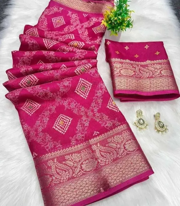 Pink_Pure_Silk_Woven_And_Geometric_Print_And_Floral_Print_And_Self_Design_Saree_For_Women