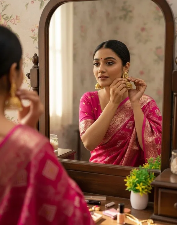 Pink_Pure_Silk_Woven_And_Geometric_Print_And_Floral_Print_And_Self_Design_Saree_For_Women
