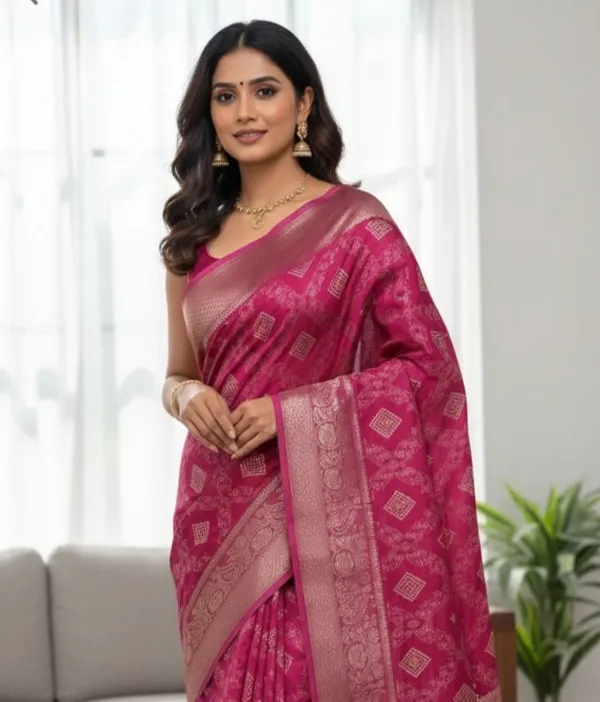Pink_Pure_Silk_Woven_And_Geometric_Print_And_Floral_Print_And_Self_Design_Saree_For_Women