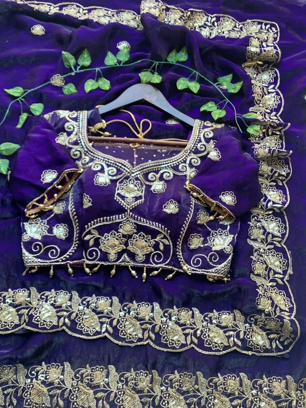 Very_Soft_Fendy_Satin_Saree_With_Sequence_work_heavy_Border_And_Stiched_Blouse
