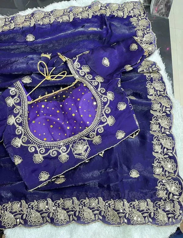 Very_Soft_Fendy_Satin_Saree_With_Sequence_work_heavy_Border_And_Stiched_Blouse