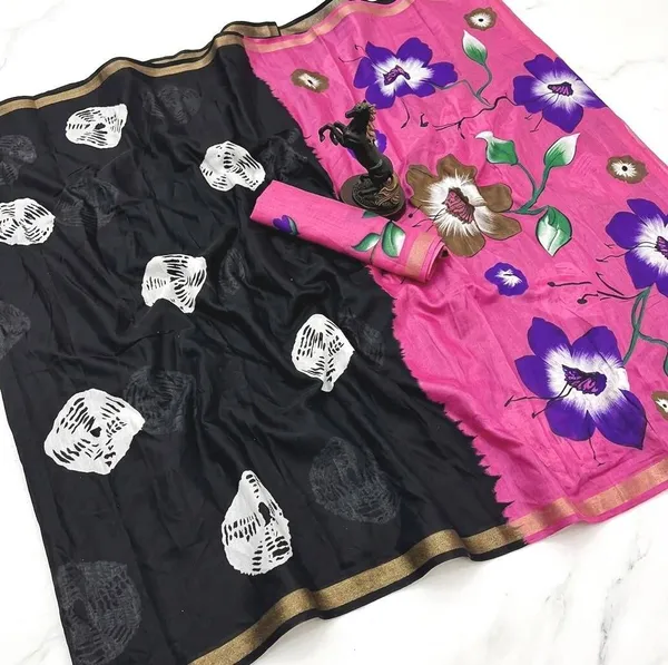 Printed,_Floral_Print_Cotton_Saree_With_Printed_Blouse_And_printed_pallu