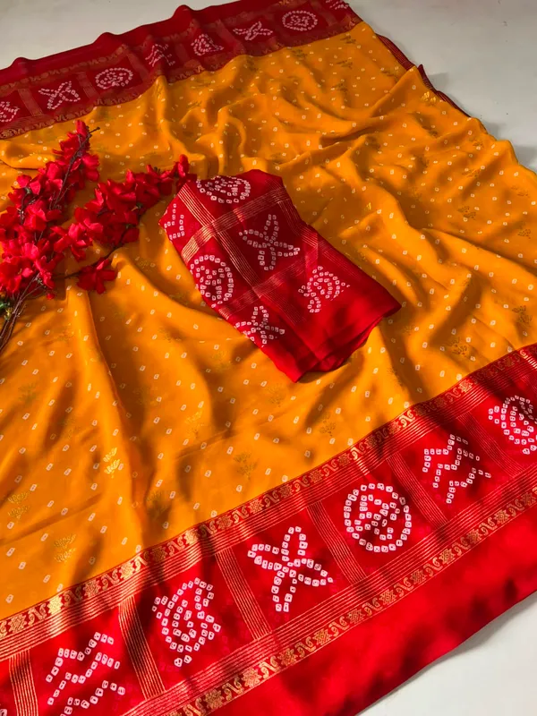 Tranding_Georgette_Foil_Work_Saree_With_Printed_Blouse_And_Printed_Pallu