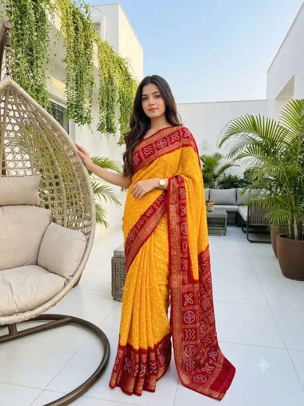 Tranding_Georgette_Foil_Work_Saree_With_Printed_Blouse_And_Printed_Pallu