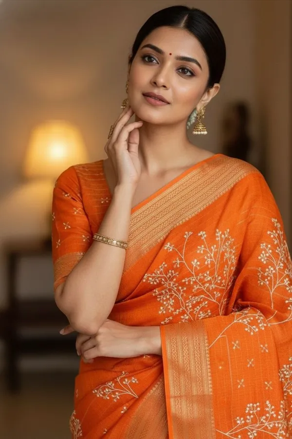 Orange_Pure_Cotton_Floral_Print_And_Printed_Saree_For_Women