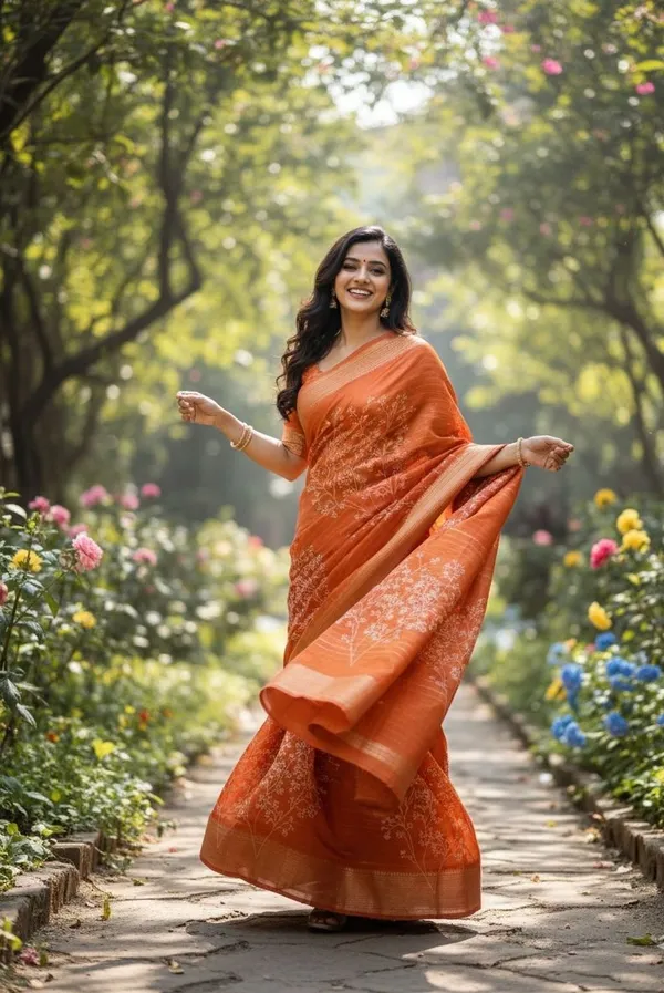 Orange_Pure_Cotton_Floral_Print_And_Printed_Saree_For_Women