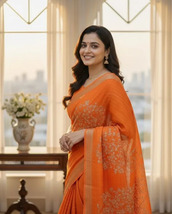 Orange_Pure_Cotton_Floral_Print_And_Printed_Saree_For_Women