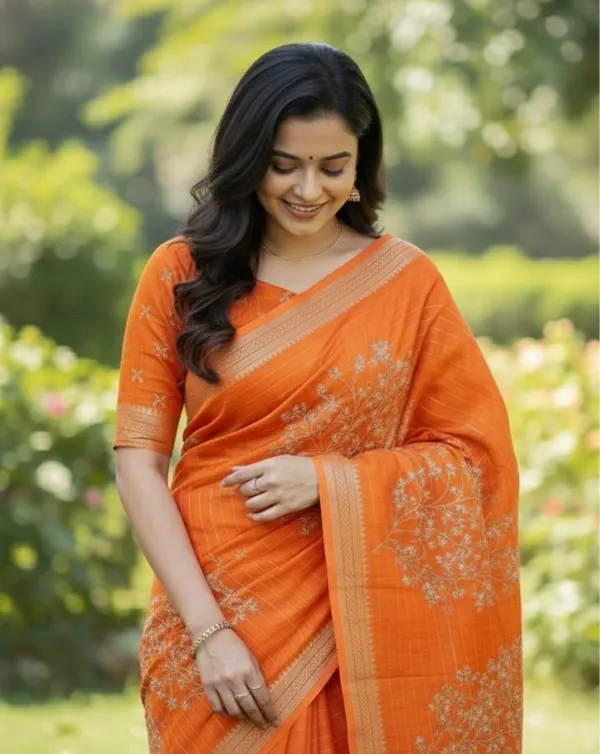 Orange_Pure_Cotton_Floral_Print_And_Printed_Saree_For_Women
